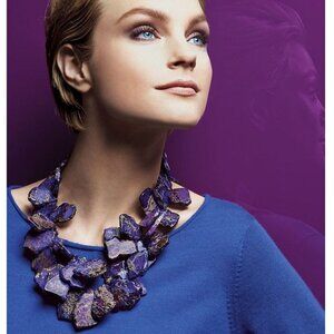 💜 NEST Designer Purple Jasper Slab Chunky Runway Statement Necklace